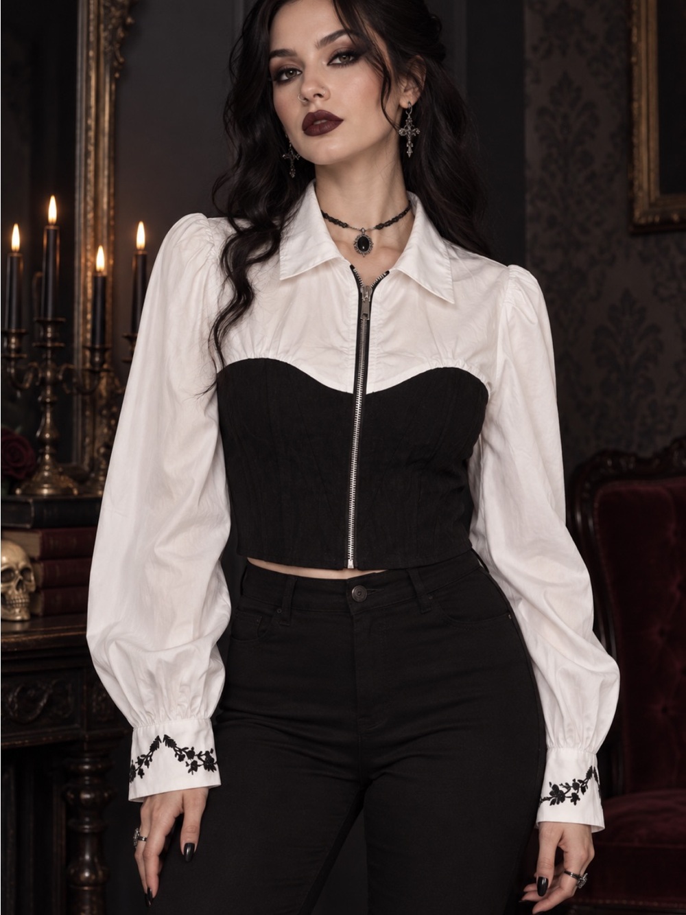 Disturbia Adelinda Gothic Corset Zip Front Shirt US 8